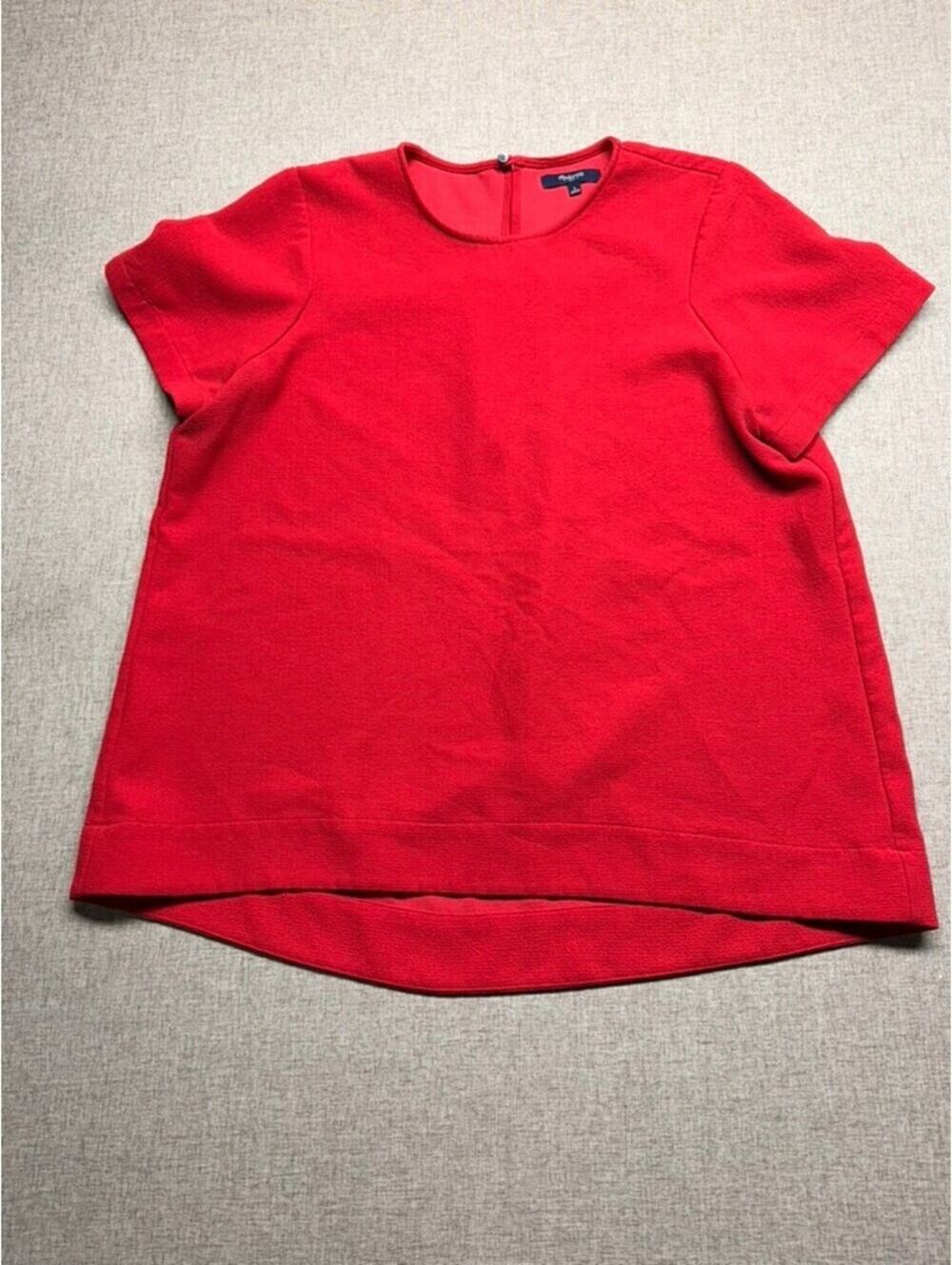 Madewell Red Textured Crepe Short Sleeve Blouse Top Women's Large Hi Low Hem